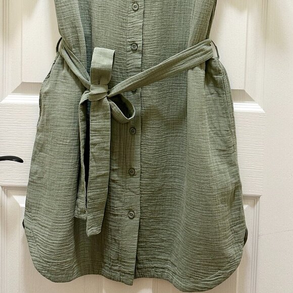 New Weatherproof Women's Gauze Midi Dress Size M Green Adjustable Belt At Waist - Picture 8 of 14